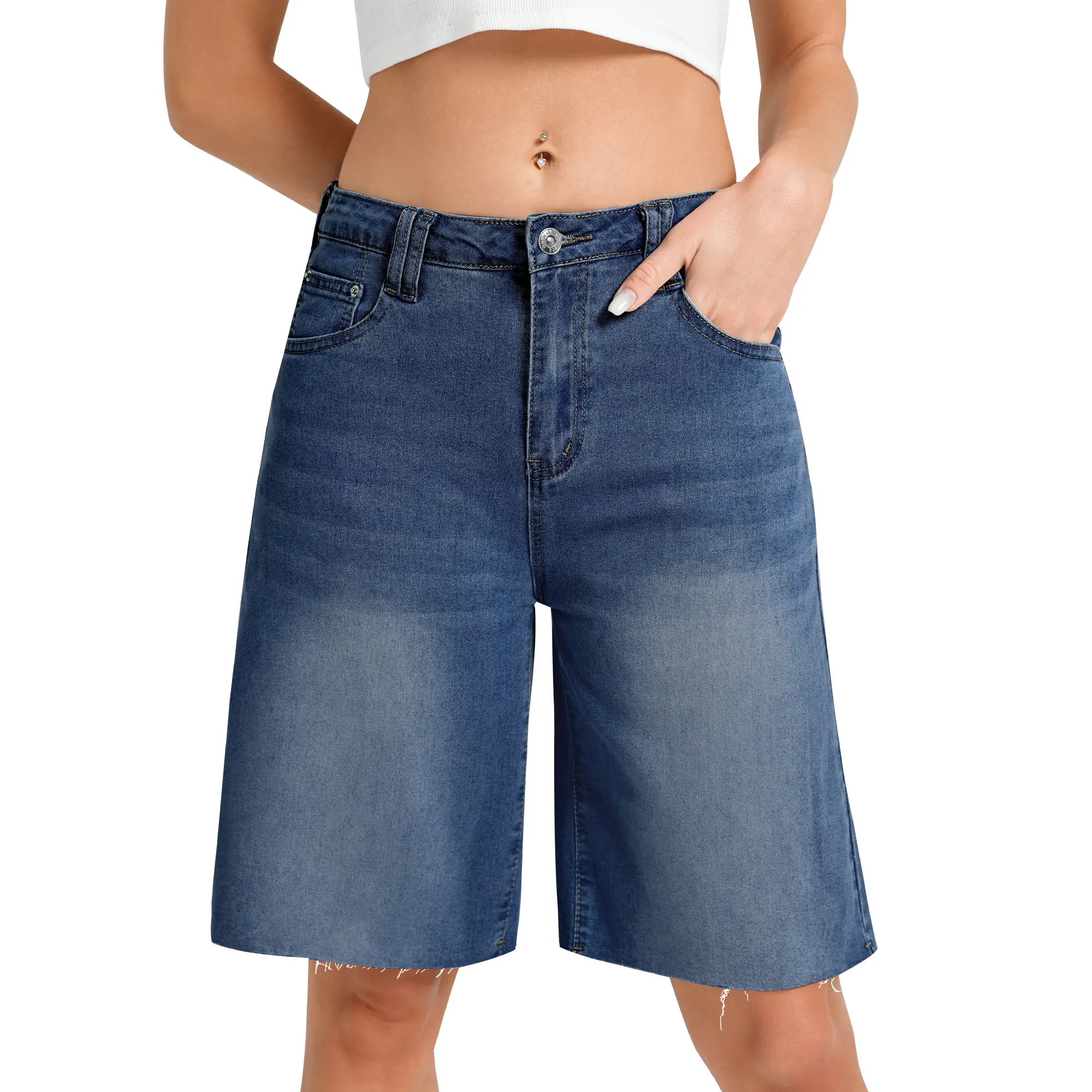 Genleck Y2K Baggy Denim Jorts | High Waisted Wide Leg Bermuda Shorts for Women