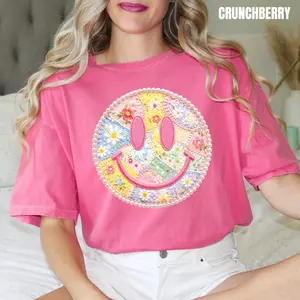 Pearl + Patchwork Happy Face Comfort Colors T-Shirt ‘NLB’