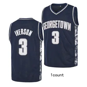 Ivenson Men's Georgetown #3 Iverson Terylene Embroidery 90s Hip Hop Basketball Jersey Athletic Sports Clothing Apparel Uniform Workout Sportswear High-Quality Polyester Breathable Mesh