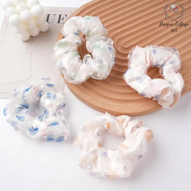 Colorful polka dots Tulle Scrunchie,Sheer Mesh Oversize Scrunchie,Elastic Hair Tie,Double layered Fluffy Scrunchies,Valentine's Day Gifts