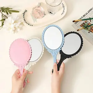 New 1PC Handle Cosmetic Compact Mirror For Women Vintage Carved Handheld Vanity Mirror SPA Salon Makeup Hand Mirror