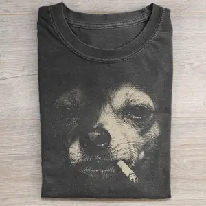 Comfort Colors Smoking Chihuahua t-Shirt, Vintage 90s Funny Bad Dog Graphic Tee, Animal Lover Gift, Unisex Fit Design, Gift for Men and Women
