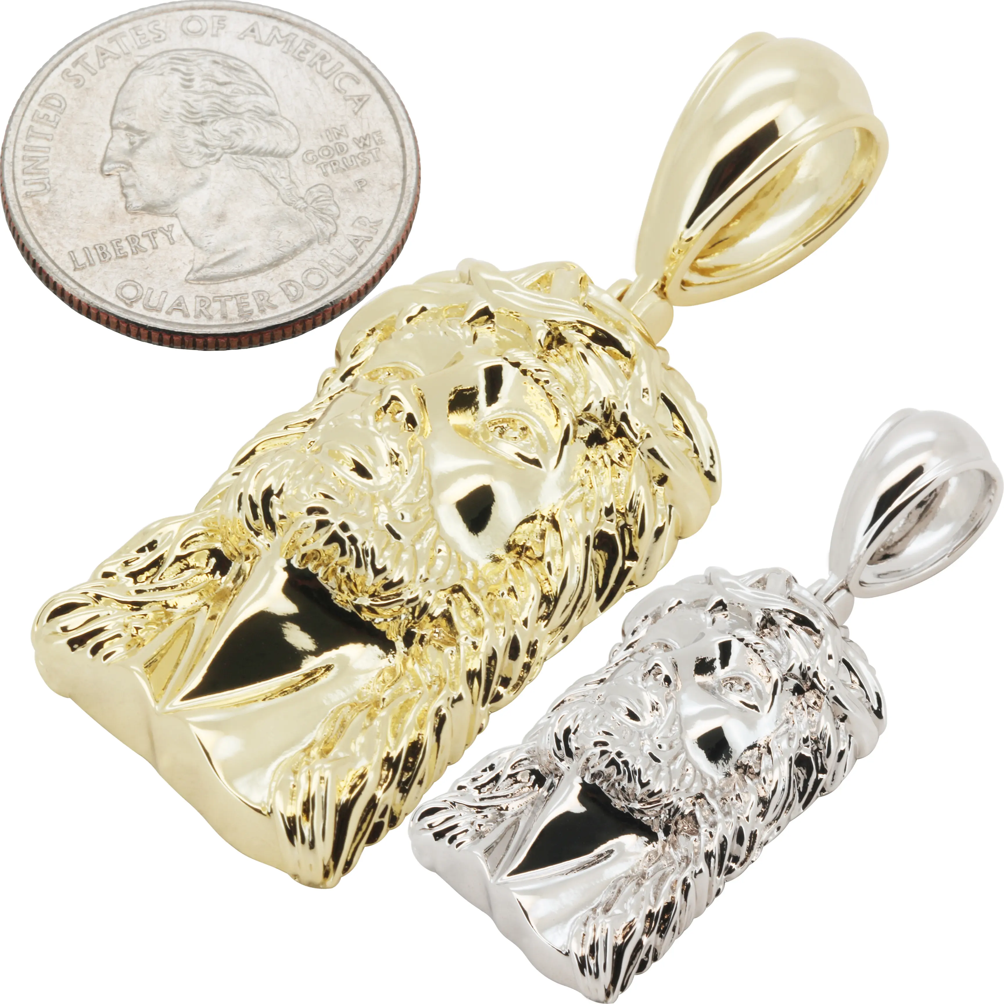 14k Yellow/White Gold Plated Textured Jesus Piece Pendant