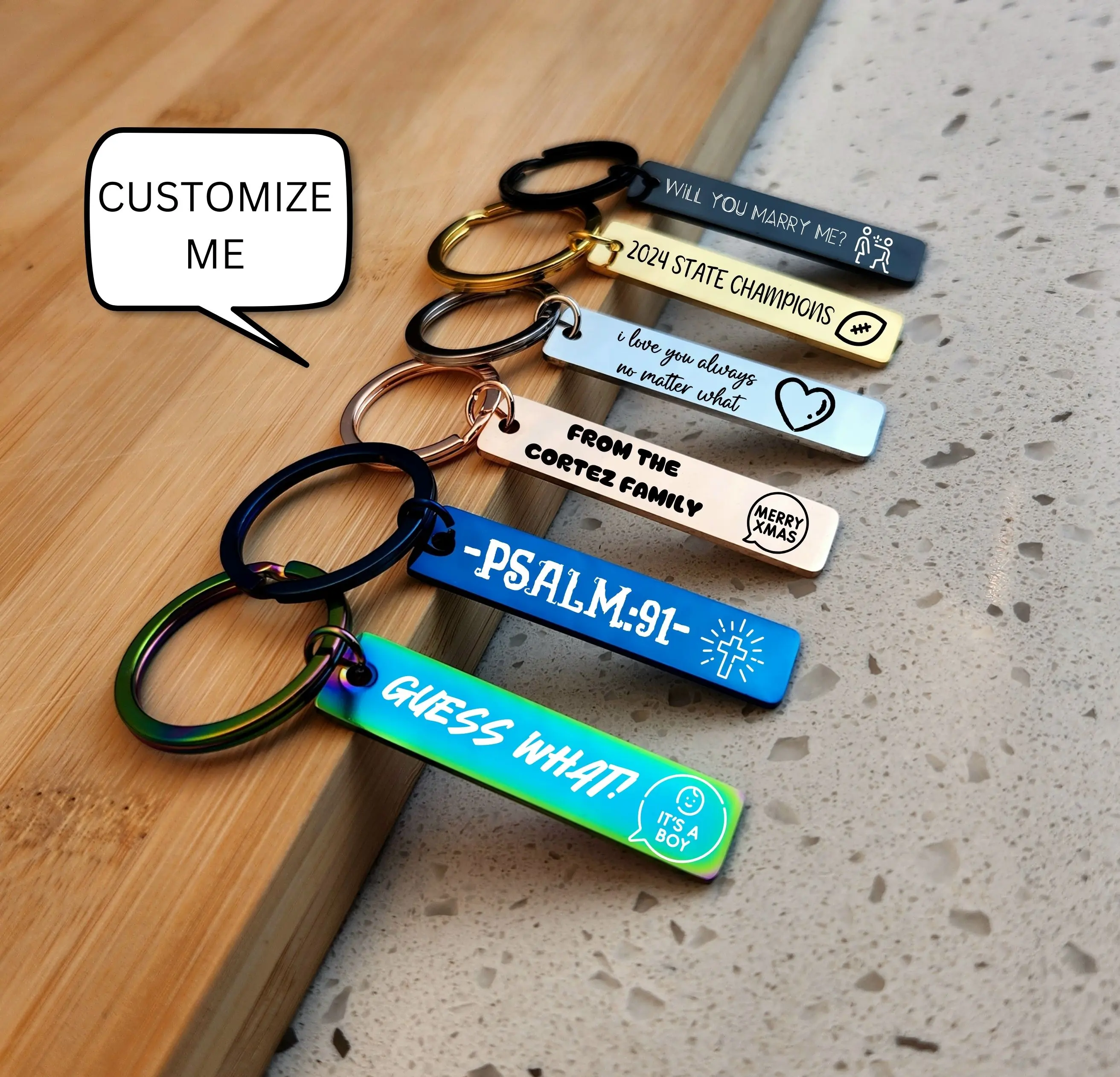 Customizable Engraved Keychain, Different Colors, Fresh Fonts & Symbols Anniversary Birthday Engagement
