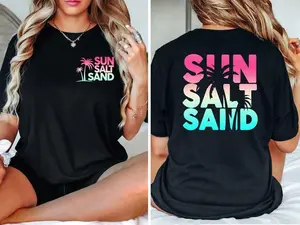 Sun Sand Salt Beach Shirt, Retro Comfort Colors T-Shirt, Trendy Beach Shirts for Women, Summer Vacation Shirts, Womens Oversized Beach Shirt
