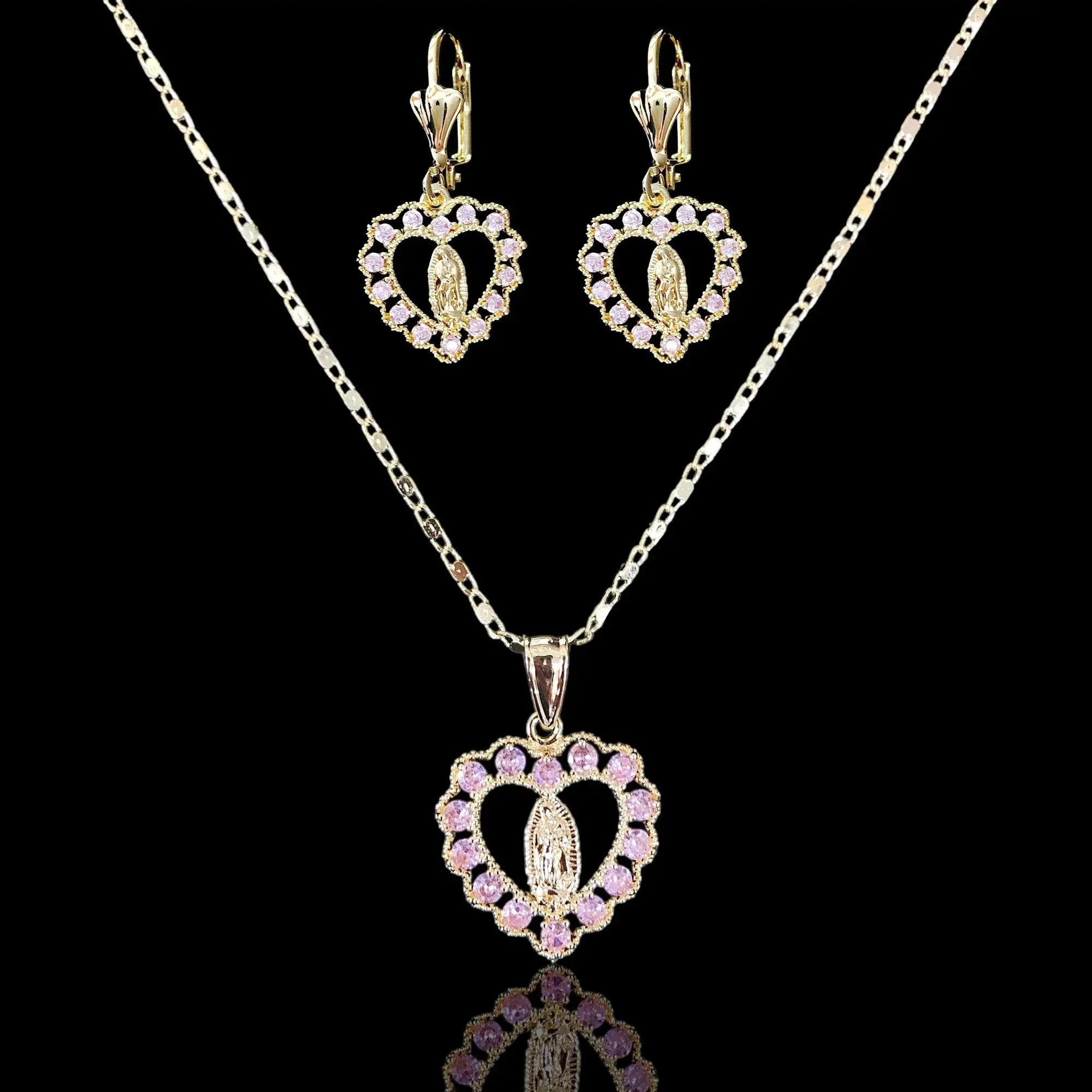 GOLD FILLED LADY GUADALUPE ZIRCONIA HEART SET