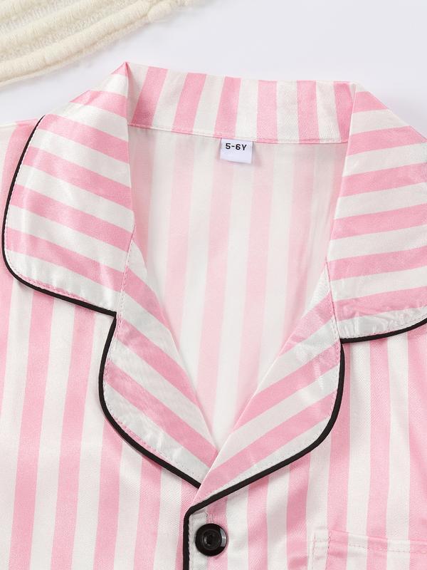 Girl's pink and white striped pajamas set, short sleeved shorts set, suitable as a gift for children