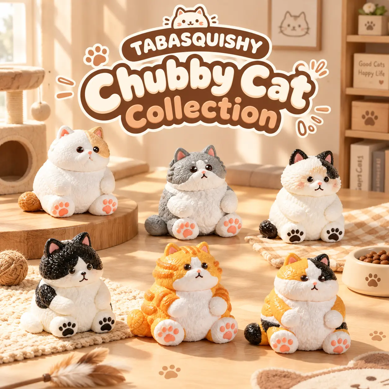 TABASQUISHY Chubby Cat  Taba Squishy Toy,  Handmade 6-Style Slow-Rising Squishy, Kawaii Kitten Plush Fidget Stress Relief Squishy toy, Back-To-School Collectible Gift for Cat Lovers