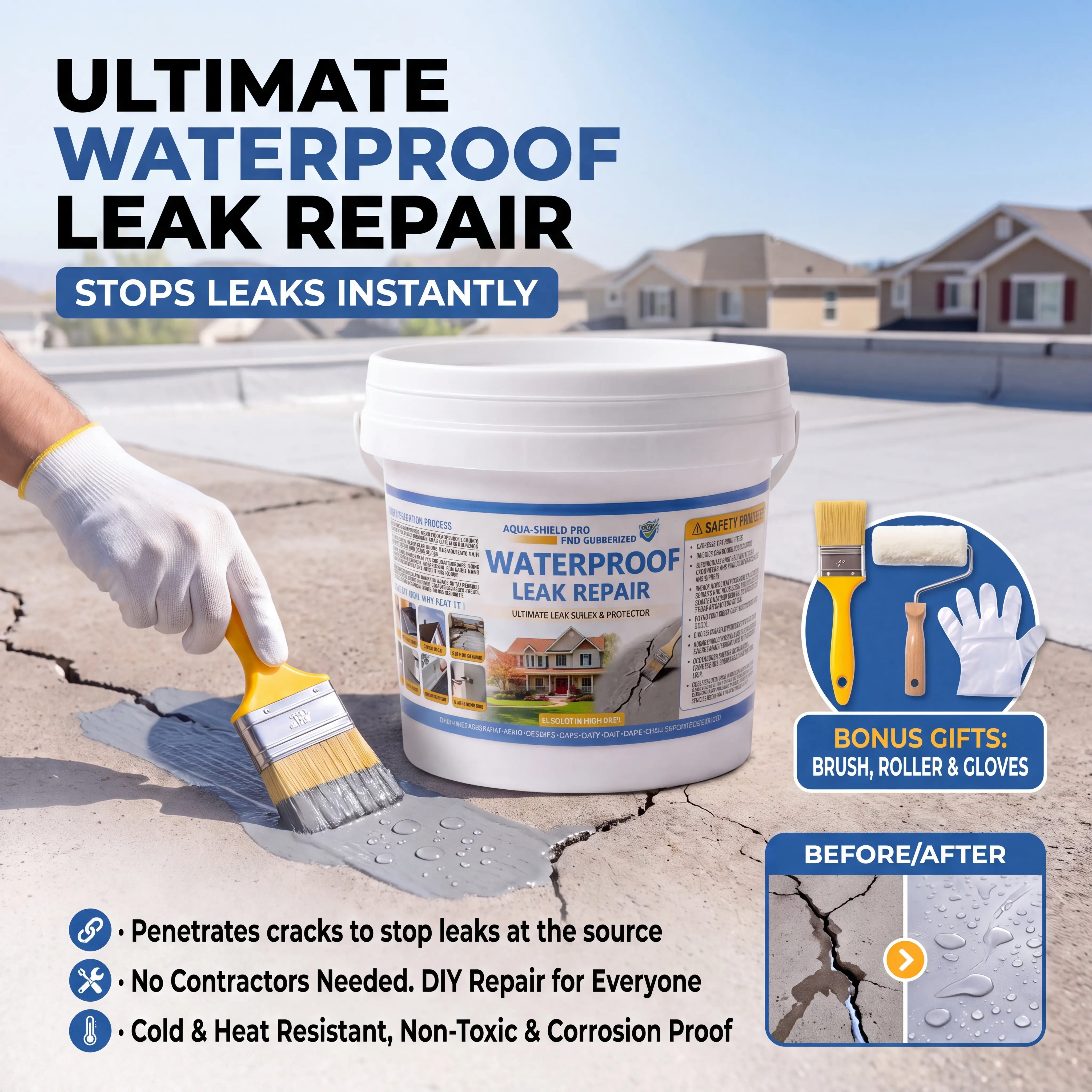 Liquid Rubber Waterproof Sealant Adhesive, 1.1 lbs / 3.3 lbs (0.5kg/1.5kg), Deep Penetrating Flexible Leak Repair Coating for Roofs, Concrete Cracks, Basements & Exterior Walls