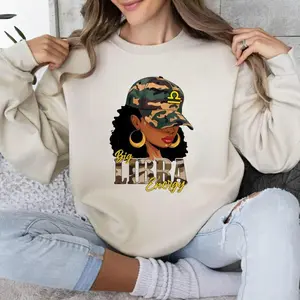 [Full 12 Zodiac] Big Libra Energy Sweatshirt – Camo Hat Libra Woman Graphic Pullover, Astrology Gift, Urban Zodiac Streetwear
