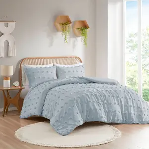 Intelligent Design Twin/Twin Extra Long Elise Clip Jacquard Microfiber Soft Durable Duvet Cover Set Blue: Contemporary Style, Inner Ties