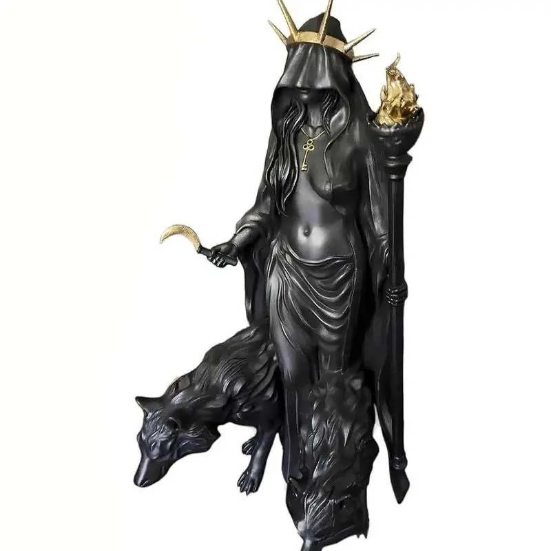 Greek Night Hecate Resin Statue with Magic Hounds, Gothic Tabletop Figurine Ornament, Apartment-Friendly Indoor Home Decor for Halloween, Spiritual Altar
