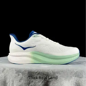 Fresh white mint gradient running sneakers with deep blue collar decoration, lightweight textured mesh upper delivers consistent air circulation to eliminate foot stuffiness during long-distance training.