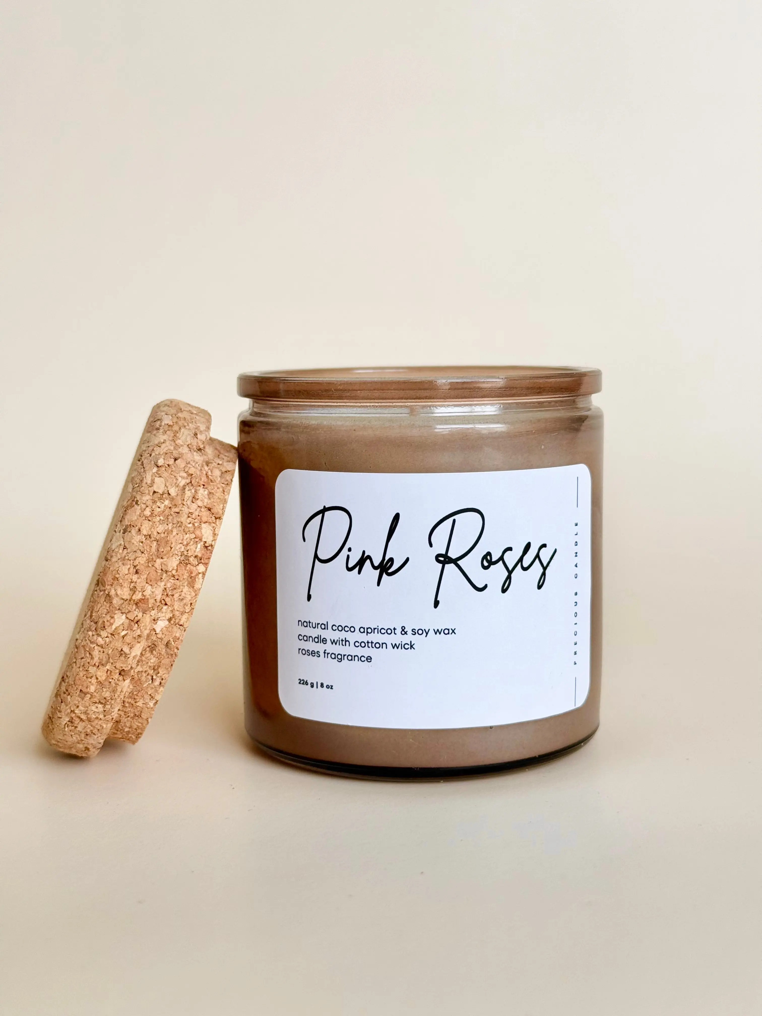 Pink Roses Scented Soy Wax Candle - 100% Soy Wax & Coconut Apricot Wax - 226g - Eco-Friendly & Long Lasting - 40-50 Hours Burn Time - Floral Fragrance - Decor Ornament