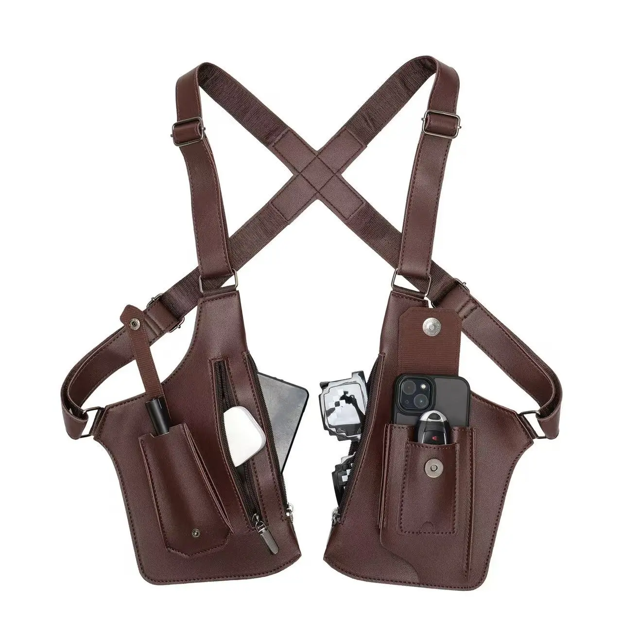 PU Leather Underarm Holster Bag for Men and Women, Adjustable Anti-Theft Shoulder Pack with Hidden Storage for Outdoor Gear, Bags