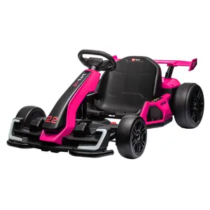 【Christmas Gift】Pink 24V Electric Drift Go Kart For Kids Ages 6 To 12 With 2 Powerful Motors Adjustable Seat Led Lights Music And Safety Belt Rose Red