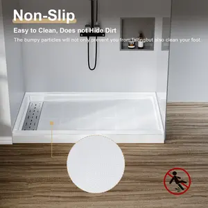 Garvee Non-Slip Rectangular Shower Pan 48x32x4 Inch with Left Drain, Fiberglass Base, 304 Stainless Steel Drain Cover, Single Threshold, Waterproof on Three Sides, White, Ideal for Bathroom Remodel