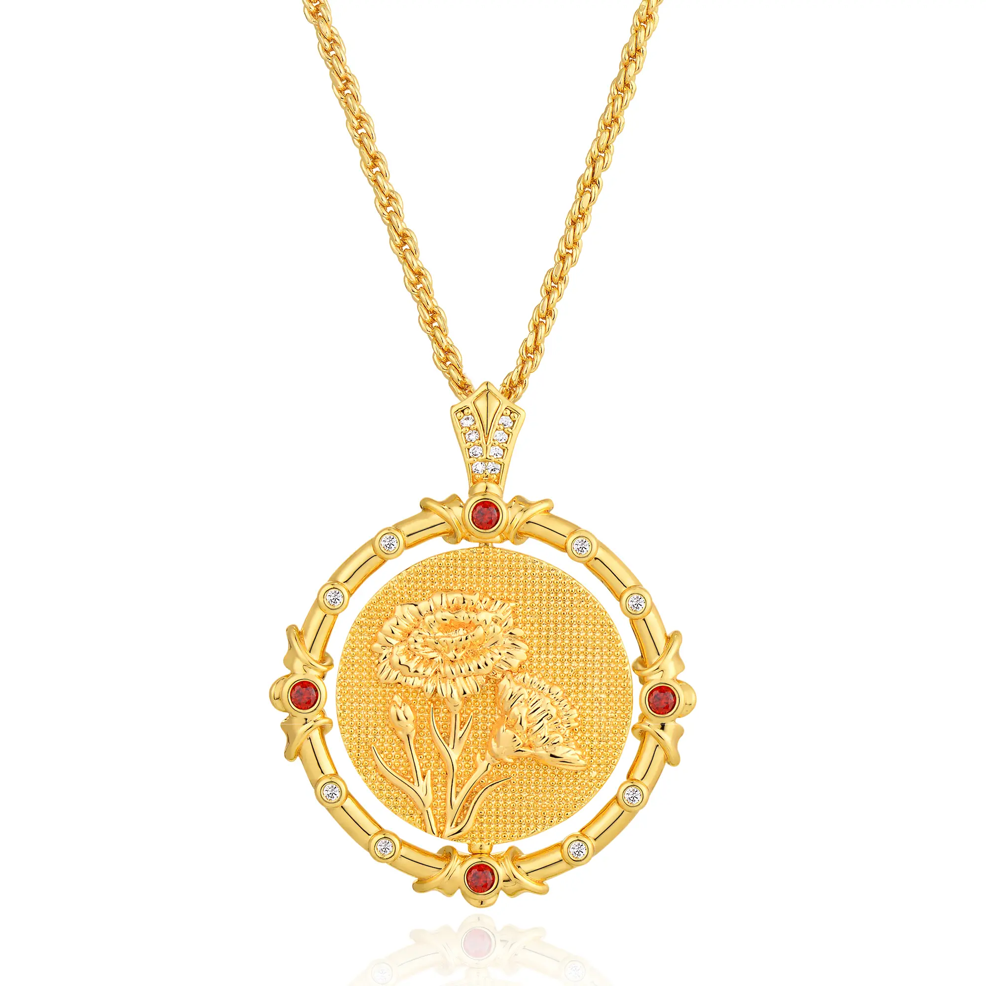 Fettero Gold Necklace for Women Birth Flower Necklace Dainty Rotating Coin Pendant Necklace Personalized Birth Month Jewelry 12 Month