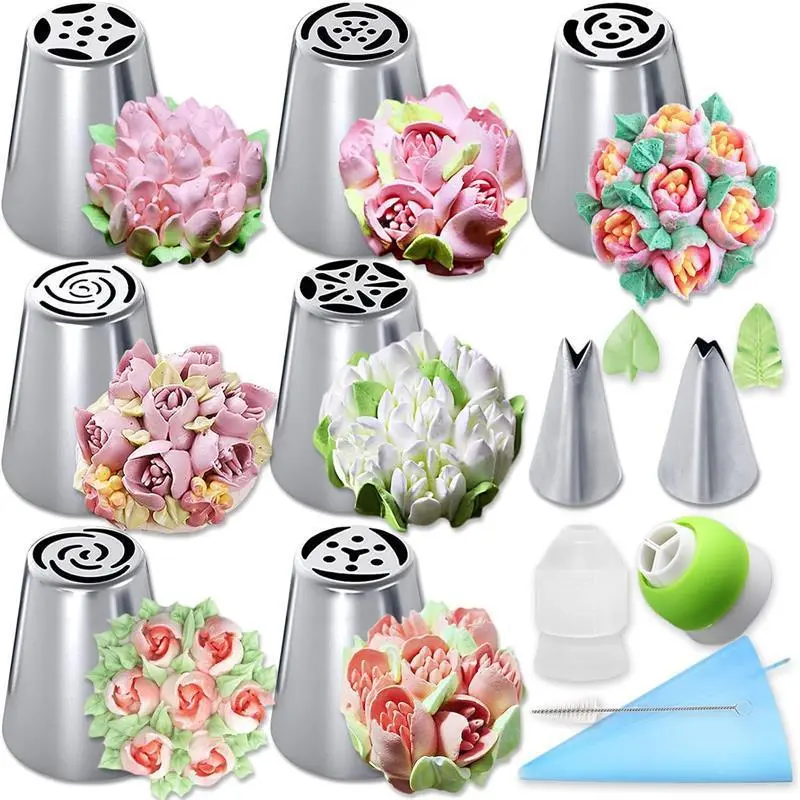 Cake Decorating Tool Set, Cake Decoration Tools, 13pcs Cake Decorating Nozzle Set, Multiple Nozzles, Including Piping Nozzle, Piping Bag, Coupler & Cleaning Brush, Cake Decorating Supplies, Cake Decorating Kit