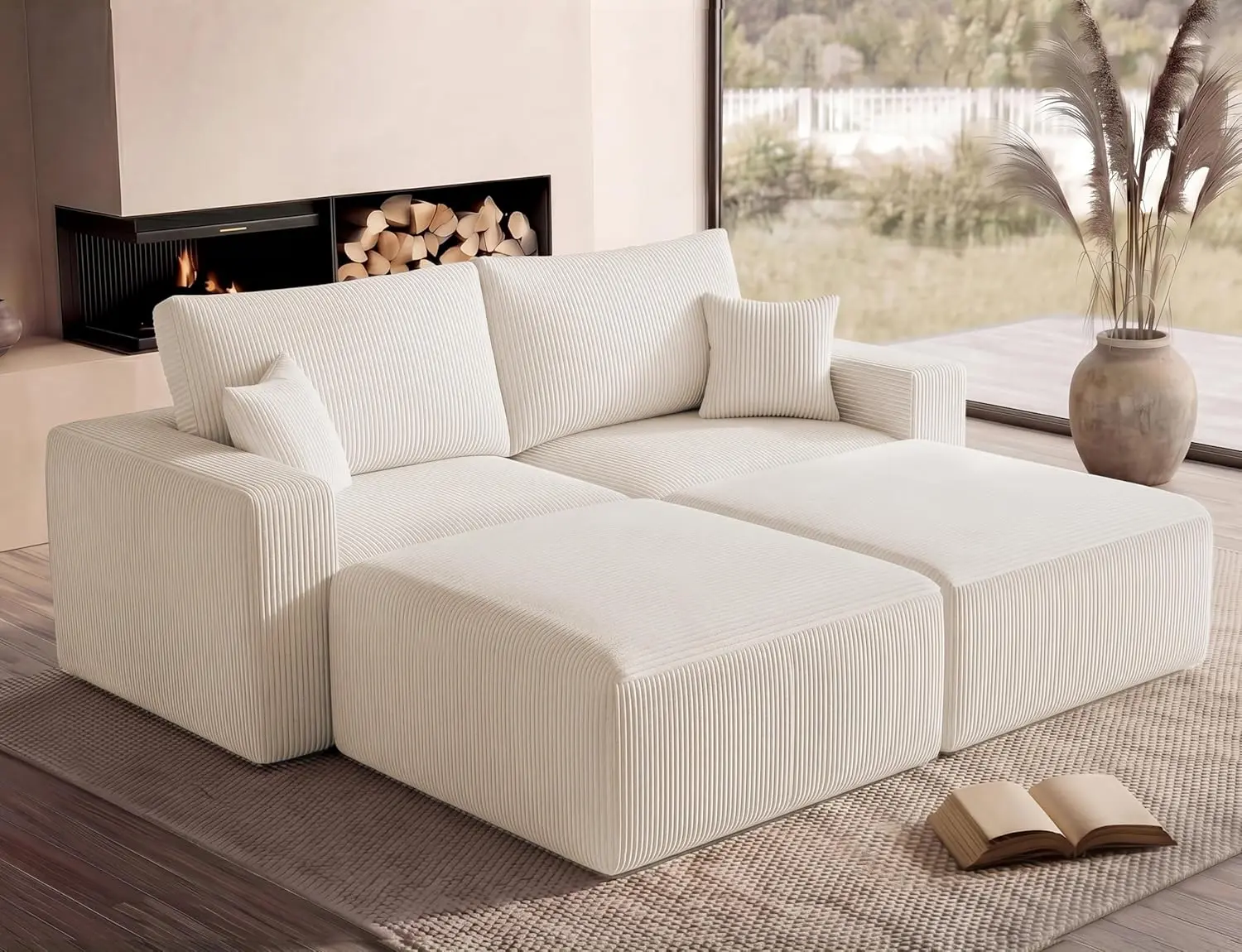 79" Modular Cloud Couch with Ottoman, Memory Foam Boneless Sofa Bed, No Assembly, Corduroy Loveseat for Living Room & Apartment(3 Packages)