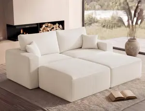 79" Oversized Cloud Sectional Couch,   Boneless Modular Cloud Sofa Bed with Ottoman, Memory Foam Corduroy Loveseat Couch, Spacious Design Convertible Floor Sleeper Sofa,Small Living Room Furniture Configurable Sofa Set   Beige   Summervibes
