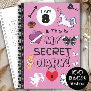 1 Pastel Spiral Notebook - Cute Birthday, Valentine's, or Secret Diary - Spiral Planner with Arrows, Donuts, Unicorns, Hearts, Locks, and Keys - Gifts for Women and Teens - School, Office, Diary - Birthday