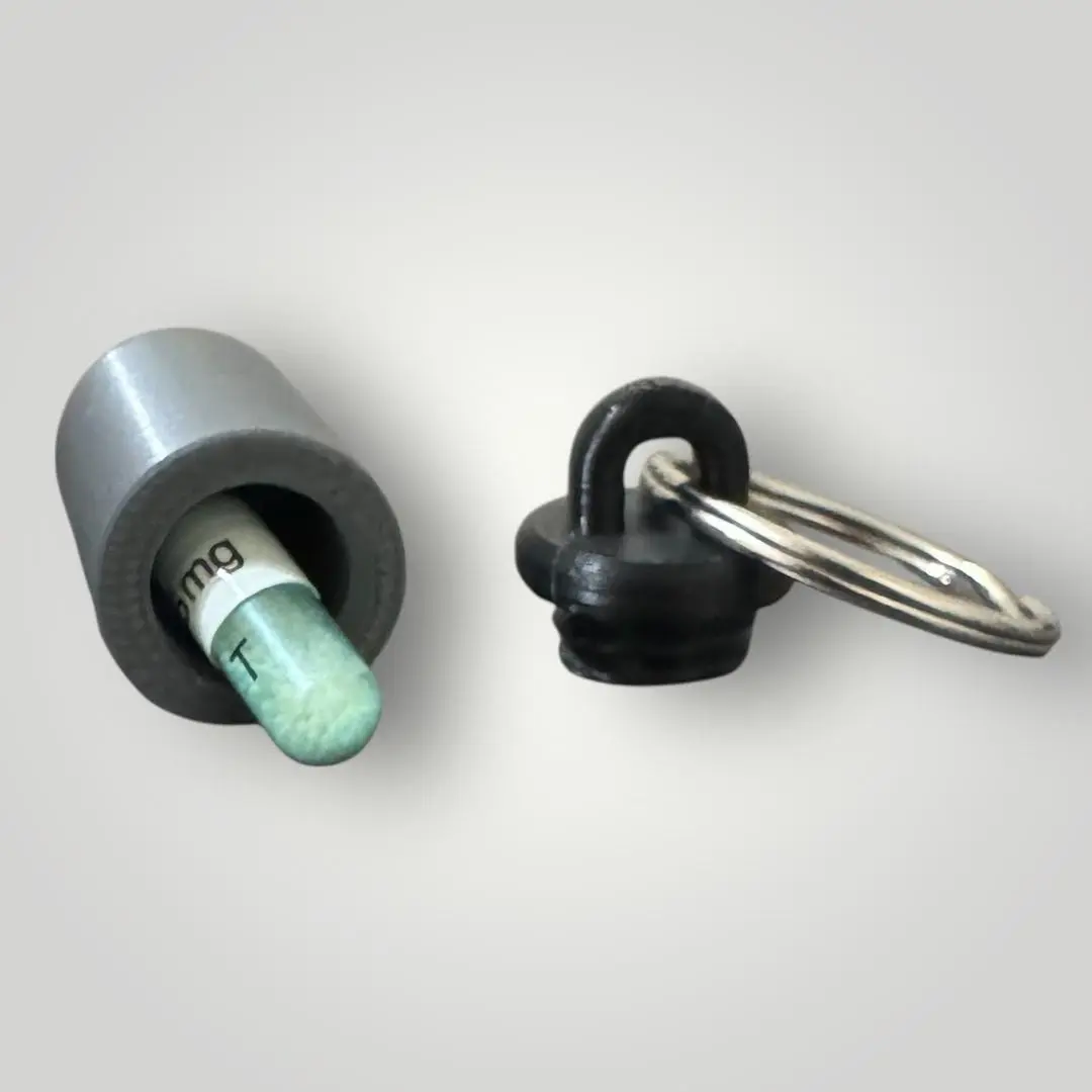 Mini Vial Keychain for Emergency Medication | Single Pill Holder | Custom Two-Tone Color