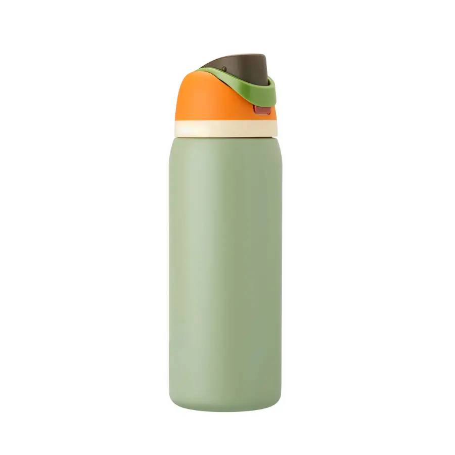 32 oz Insulated Stainless Steel Water Bottle with Built-In Straw, Push-Button Locking Lid, Reusable Sports Travel Bottle, Camo Print
