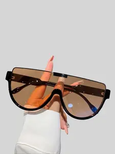 1 Pair of Summer Trend Shield Slim Sunglasses with half round personalized design for beach outdoor and back-to-school activities, providing UV protection and showing fashionable taste.