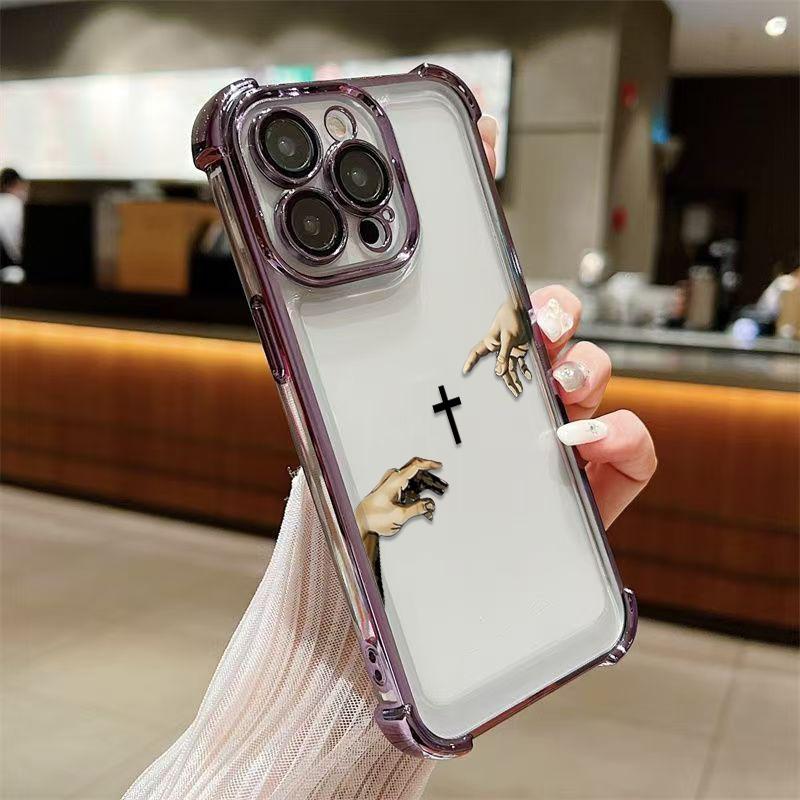 Reaching Hands Art Cross TPU Smartphone Case for iPhone 12-17, 4 Reinforced Corners for Fall Buffering Protection, Wear-Resistant Ink to Prevent Pattern Fading, Durable Cellphone Accessory, Casing, Iphone 17
