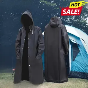 1 Black Outdoor Long Raincoat - Durable Men's Fashion Accessory with Adjustable Drawstring Hood Design, Lightweight and Breathable for Cycling, Hiking, Fishing - Black Bicycle Rain Gear | Full Coverage Rainwear | with Zippered Storage Pouch