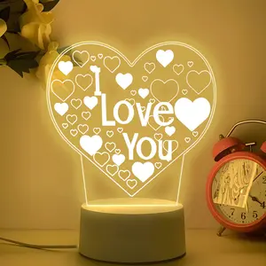 USB Powered Heart Night Light Glowing Led Lights with I Love You Text, Desktop Decoration, No Battery Needed, Includes USB Cable, Perfect Christmas Gift