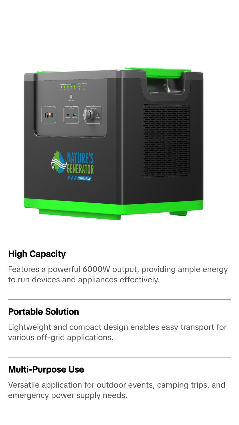Natures Generato 6000W Solar Generator 3840Wh Lithium Power Pod