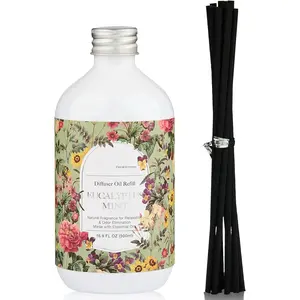 Reed Diffuser Oil Refill, 16.9oz (500ml) with 10 Hollow Reed Sticks, Eucalyptus Mint Scent  , Scented Oil Refills,  Essential Oils for Diffusers, Decor for   Office