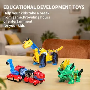 2-in-1 Magnetic Dinosaur Collision Transforming Car Toy Manual Transform Between Dinosaur & Car 3 Styles Collect All Combine Safe Durable Kids Gift Halloween Christmas