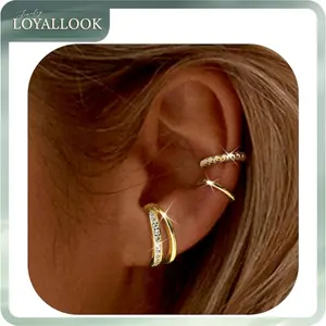 LOYALLOOK Ear Cuff Earrings for Women 14K Gold Plated Ear Cuffs Non Piercing Clip on Cartilage Earring Trendy Fake Earrings Hypoallergenic Huggie Hoop Clip Cuff Earring Lightweight