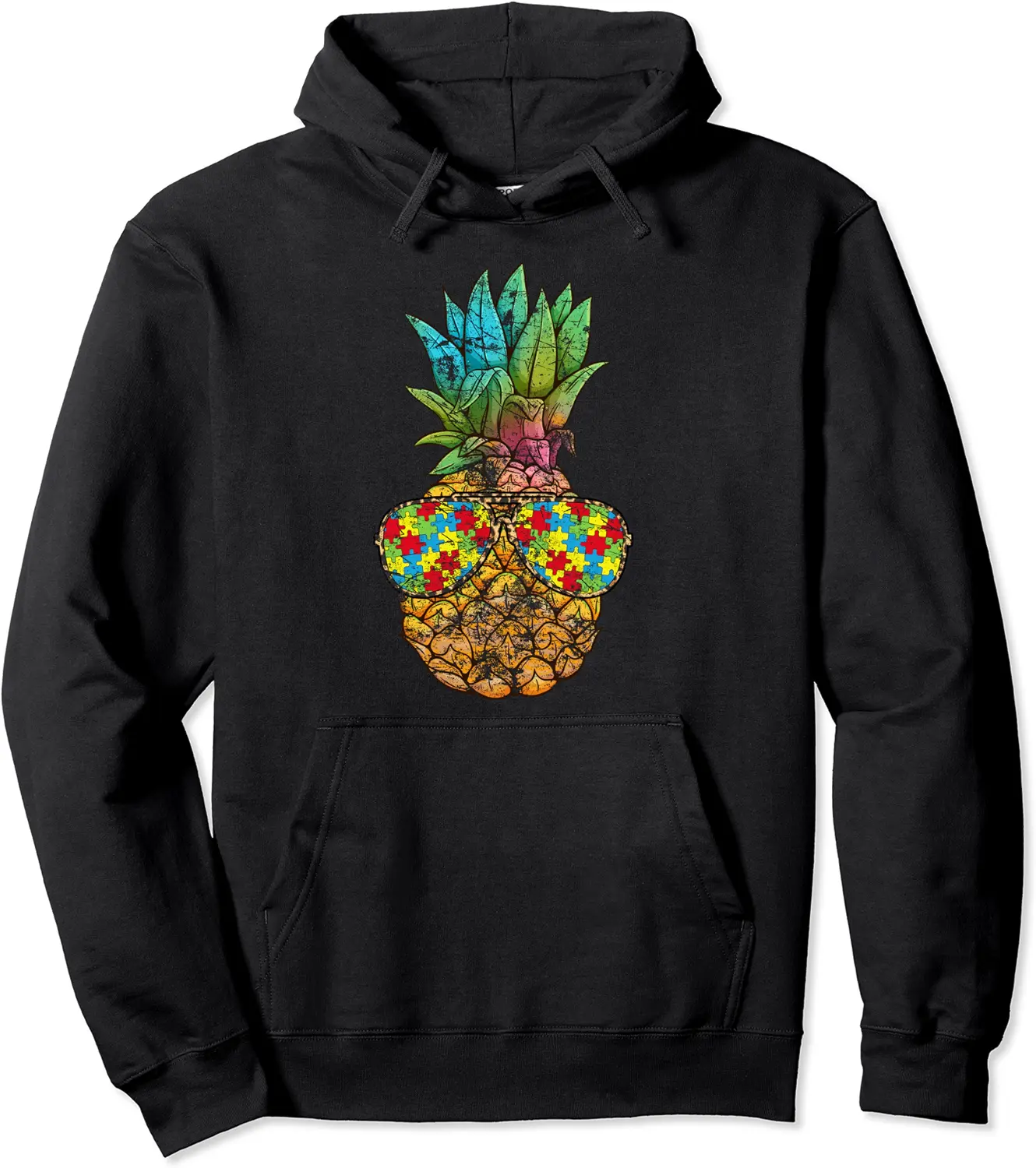 Autism Awareness Month Funny Vintage Pineapple Puzzle Pieces Pullover Hoodie - Yoandymira Shop 60B0BZG7K6GX