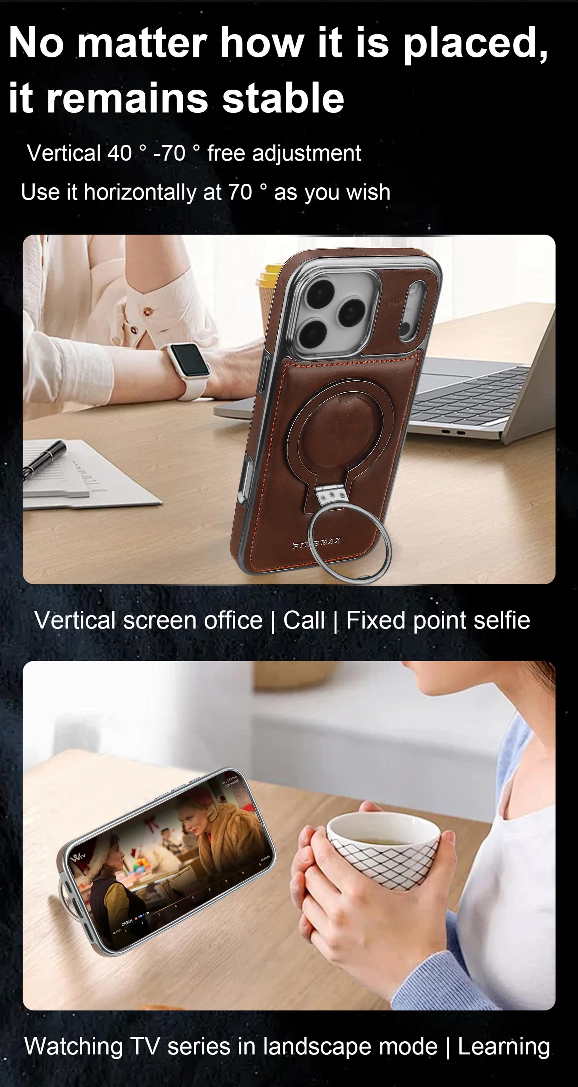 For iPhone 17ProMax Rotating Magnetic Stand Phone Case, High-end Plain Leather Texture iPhone16/iphone15Plus Light Luxury Business, Full Shockproof iphone14/iphone13/iphone12Pro Advanced Sense Protective Case for Men and Women