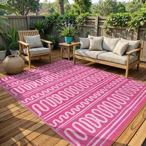 Outdoor  Rug 8x10, Plastic Reversible Outdoor Camping Rug, Pink Patio Rug for Deck, Balcony, Backyard, Porch, Camping, Picnic - Pink