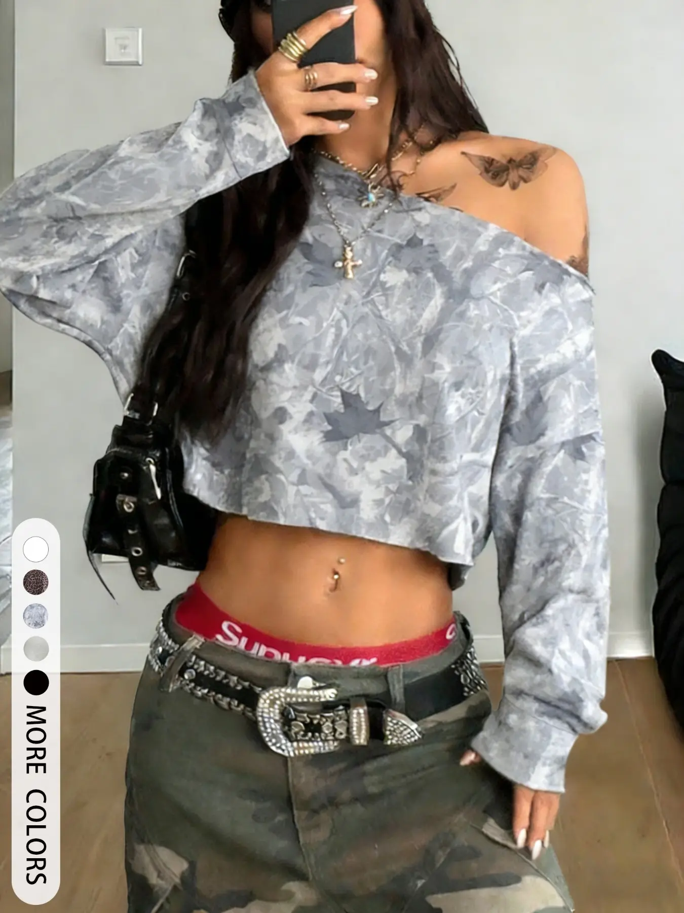 Women's Loose Fit Asymmetrical Shoulder Long Sleeve Casual Top, Tree Leopard Print, Comfortable Soft Fabric, Spring & Fall Fashion, Boho Style Shirt