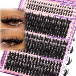 Volume Lash Clusters 296Pcs – 60D/80D/100D Spiky Eyelash Extensions 5-19mm Mega Wispy D Curl with Bottom Lashes, DIY Individual Lash Extension Kit