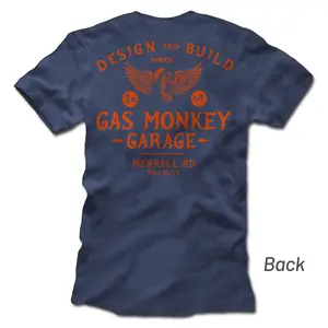 Flying Monkey Tire Tee - Men's Cotton T-Shirt with "DESIGN SINCE 1924" & "GAS MONKEY - GARAGE" Design, Merrell Rd, Dallas, TX