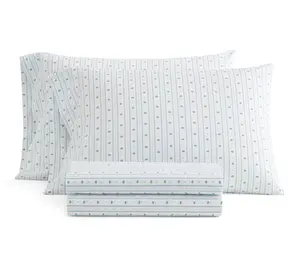 Martha Stewart Floral Stripe White/Blue CottonFull Sheet Set