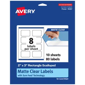 Avery Matte Clear Labels,  2" x 3" Rectangle Scalloped