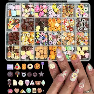 3D Cute Candy Nail Charms, Mix Colours Resin Sweets Lollipop Doughnuts Nail Art Designs, Assorted Biscuits Chocolate Cake Charms for Nail Decorate DIY Craft