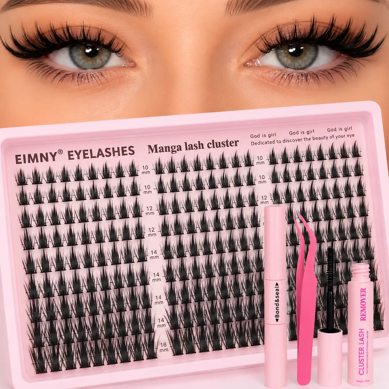 EIMNY Manga Lash Clusters 10-16mm Wispy Spiky Individual Eyelashes Natural Looking DIY Lash Extension Kit At Home  Fluffy Cluster Eyelash  Natural Wispy 300 Pcs
