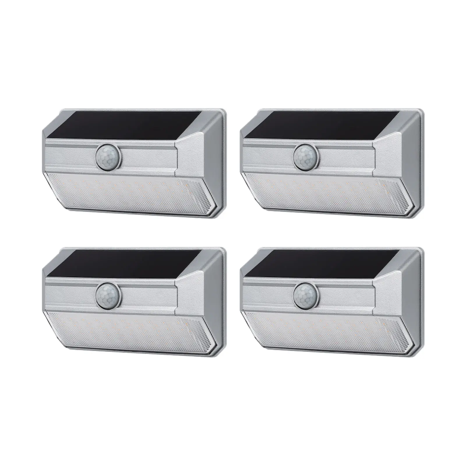 Home Zone Security ES00947G 4 Pack Solar Wall Pack Light, 800 Lumens, Mesh Link, Motion Detection, Silver Finish