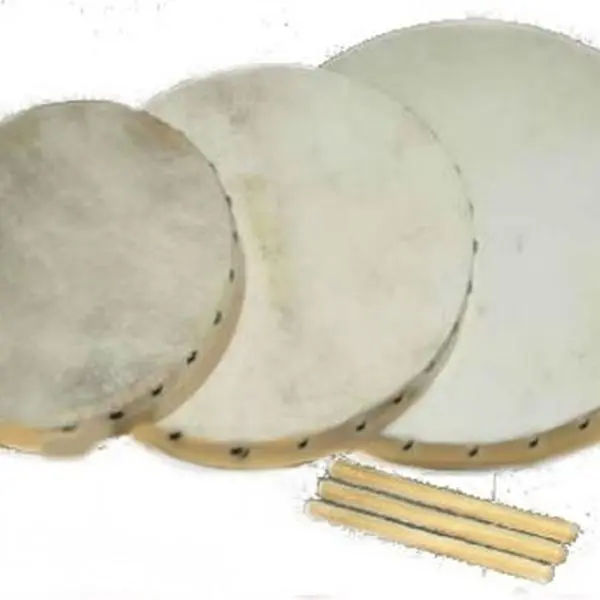 3-Piece Wooden Hand Drum Set - 8in, 10in, 12in Sizes, No Jingles, Natural Goat Skin Heads, Included Beater, 2 Lb. Weight, Yes, Worldwide Compatible (Toys & Hobbies Percussion Musical Instrument Accessory)
