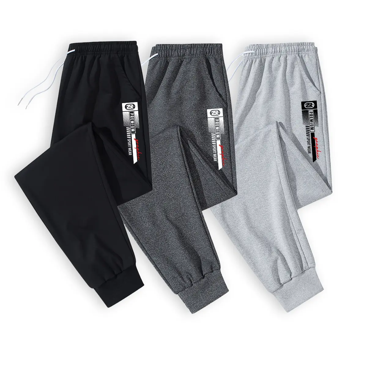 Men's Streetwear Casual Joggers with Red Side Stripe and Logo Print, Performance Activewear for Workouts or Lounging, Workout Clothes, Streetwear Joggers, Floral Pattern, Machine Wash, Fitted, Ankle, All Seasons