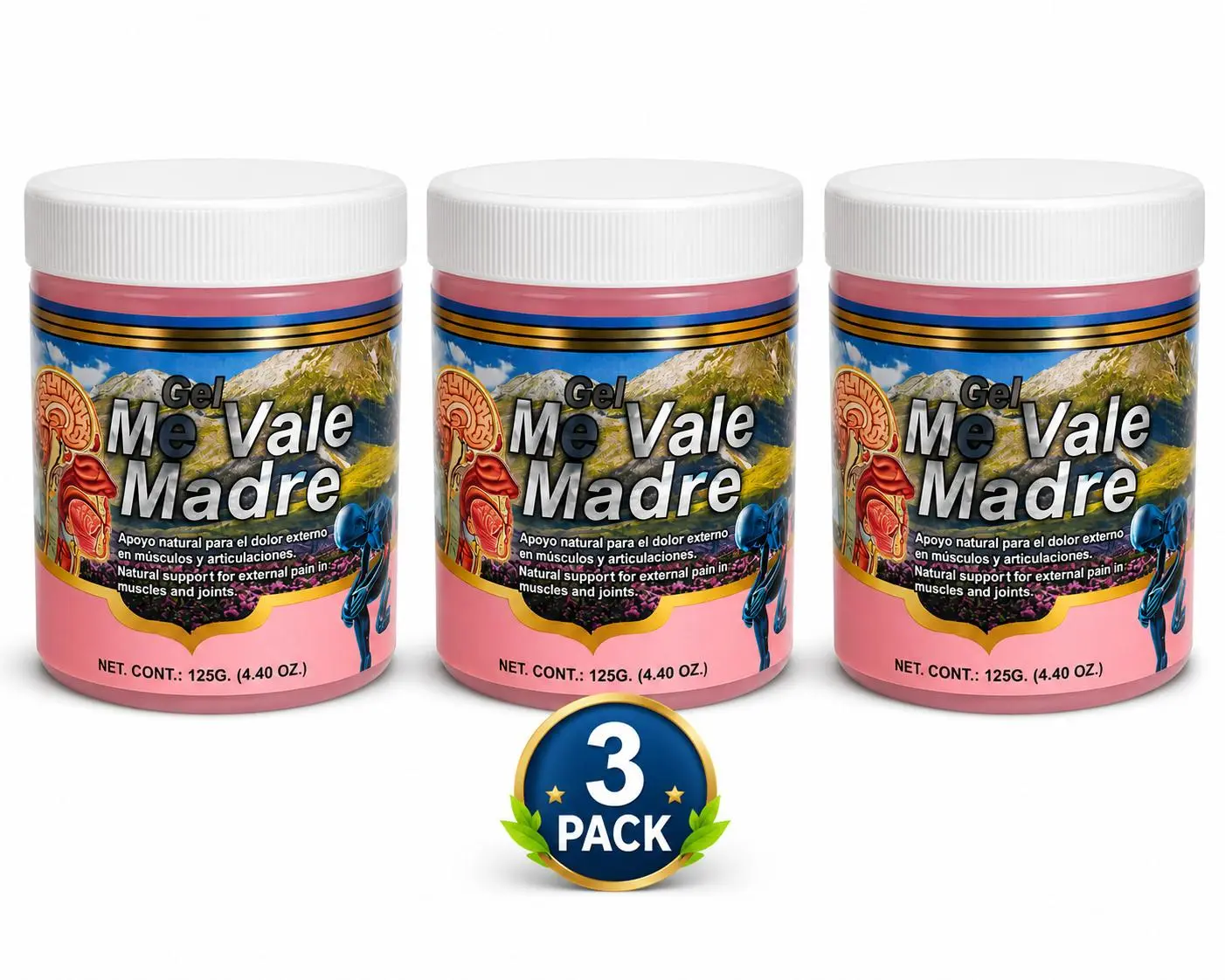 3 Pack Gel Me Vale Madre Apoyo Natural – Warming Body Massage Formula for Relaxation & Skin Care, 125 gr.